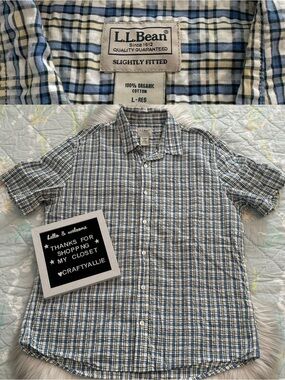 L.L. Bean Organic Cotton Seersucker Slightly Fitted Plaid Shirt | Men’s Large